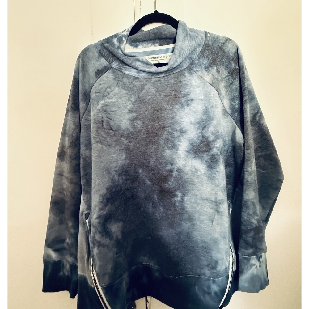 The Sweatshirt Project XL Blue Tie Dye Cowl Neck Side Zip Pullover Sweatshirt